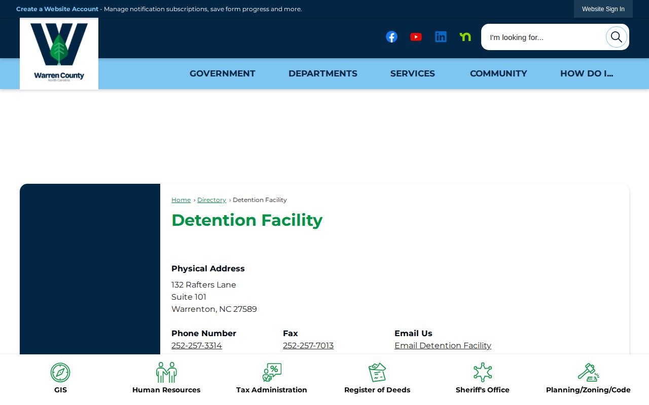 Warren County Detention Facility directory for booking and custody records